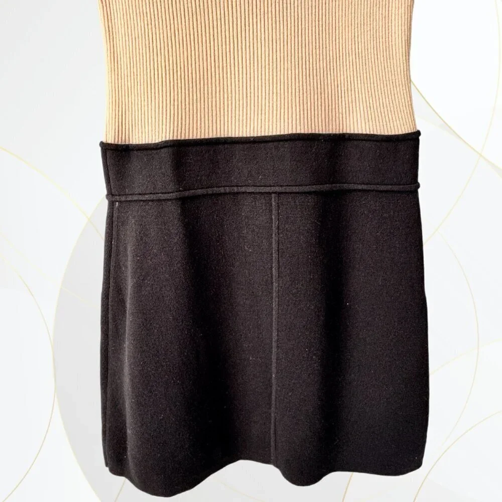 Theory Lexianna Evian Stretch Wool Blend Sweater Dress Colorblock Ivory/Black - Picture 4 of 15